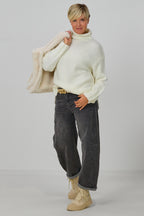 Rollkragen Strickpullover, ecru