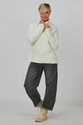 Rollkragen Strickpullover, ecru