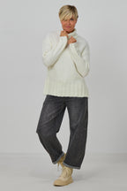Rollkragen Strickpullover, ecru