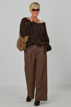 Bundfaltenhose im Lederlook, schokobraun