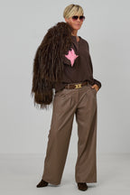 Bundfaltenhose im Lederlook, taupe