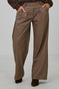 Bundfaltenhose im Lederlook, taupe