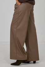 Bundfaltenhose im Lederlook, taupe