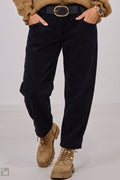 Breitcordhose mit elastischem Bund, schwarz