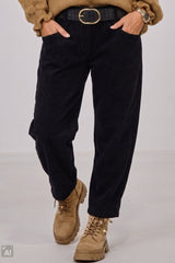 Breitcordhose mit elastischem Bund, schwarz