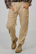 Breitcordhose mit elastischem Bund, beige