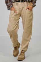 Breitcordhose mit elastischem Bund, beige