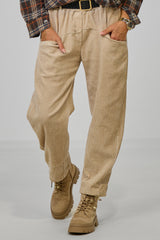 Breitcordhose mit elastischem Bund, beige