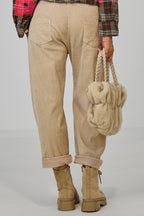 Breitcordhose mit elastischem Bund, beige