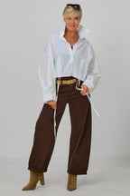 Bluse mit seitlichen Raffungen, weiß
