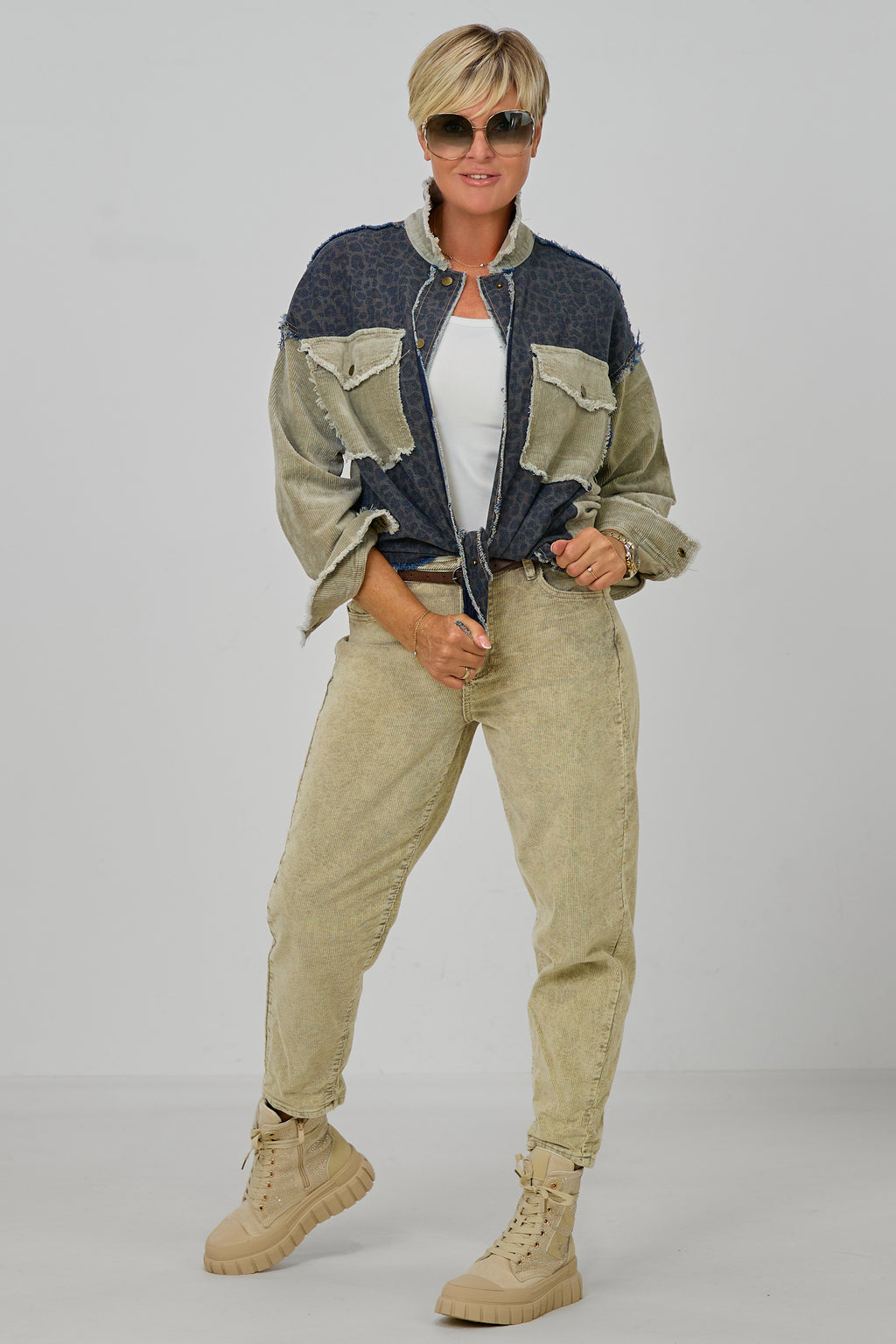 Combi Jeans-Cord-Hemd, beige-leo