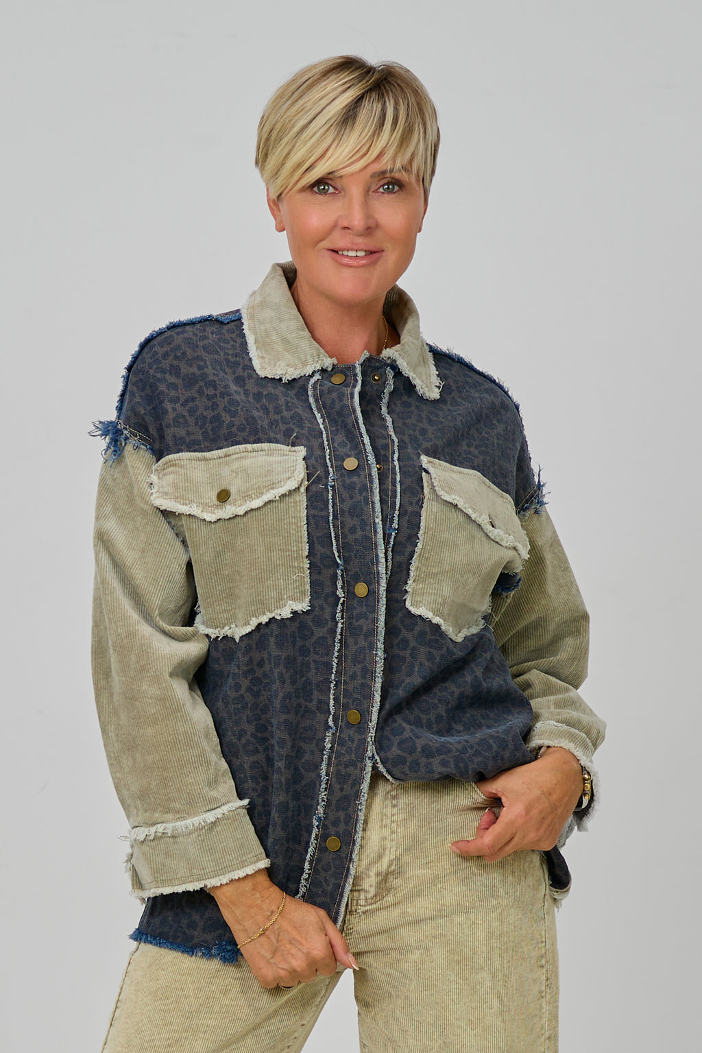 Combi Jeans-Cord-Hemd, beige-leo