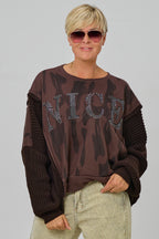 Sweaty im Materialmix, braun-anthrazit