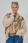 Sweaty im Materialmix, beige-anthrazit