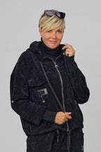 Freizeit-Hoodiejacke aus Feincord, schwarz