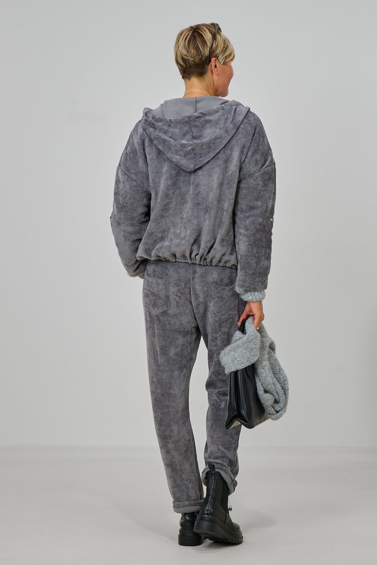 Freizeit-Hoodiejacke aus Feincord, grau