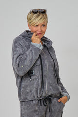 Freizeit-Hoodiejacke aus Feincord, grau