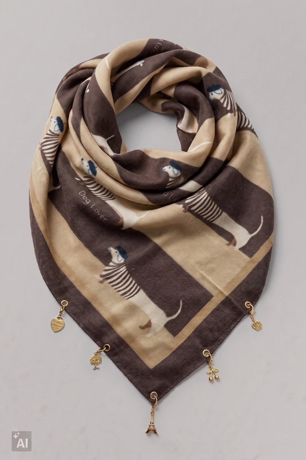 Weiches Tuch mit Charms, braun-taupe