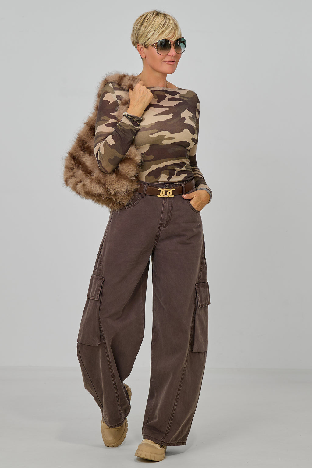 transparentes Camouflage-Longsleeve, khaki-braun