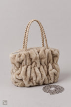 Fell-Umhängetasche mit geflochtenen Trägern, beige-taupe