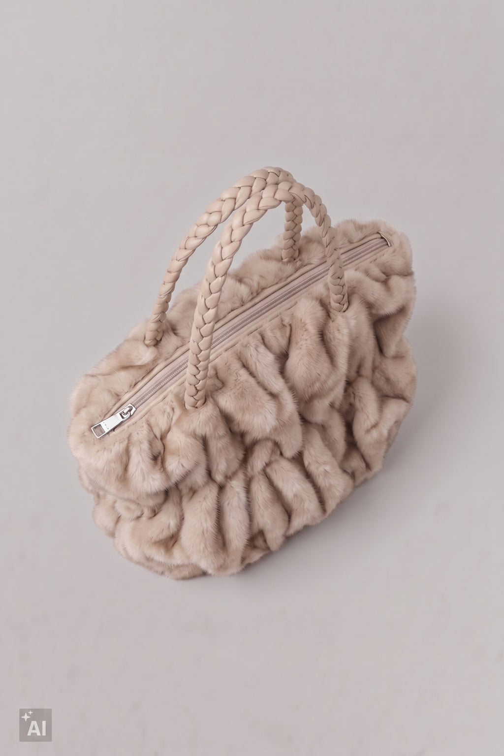 Fell-Umhängetasche mit geflochtenen Trägern, beige-taupe