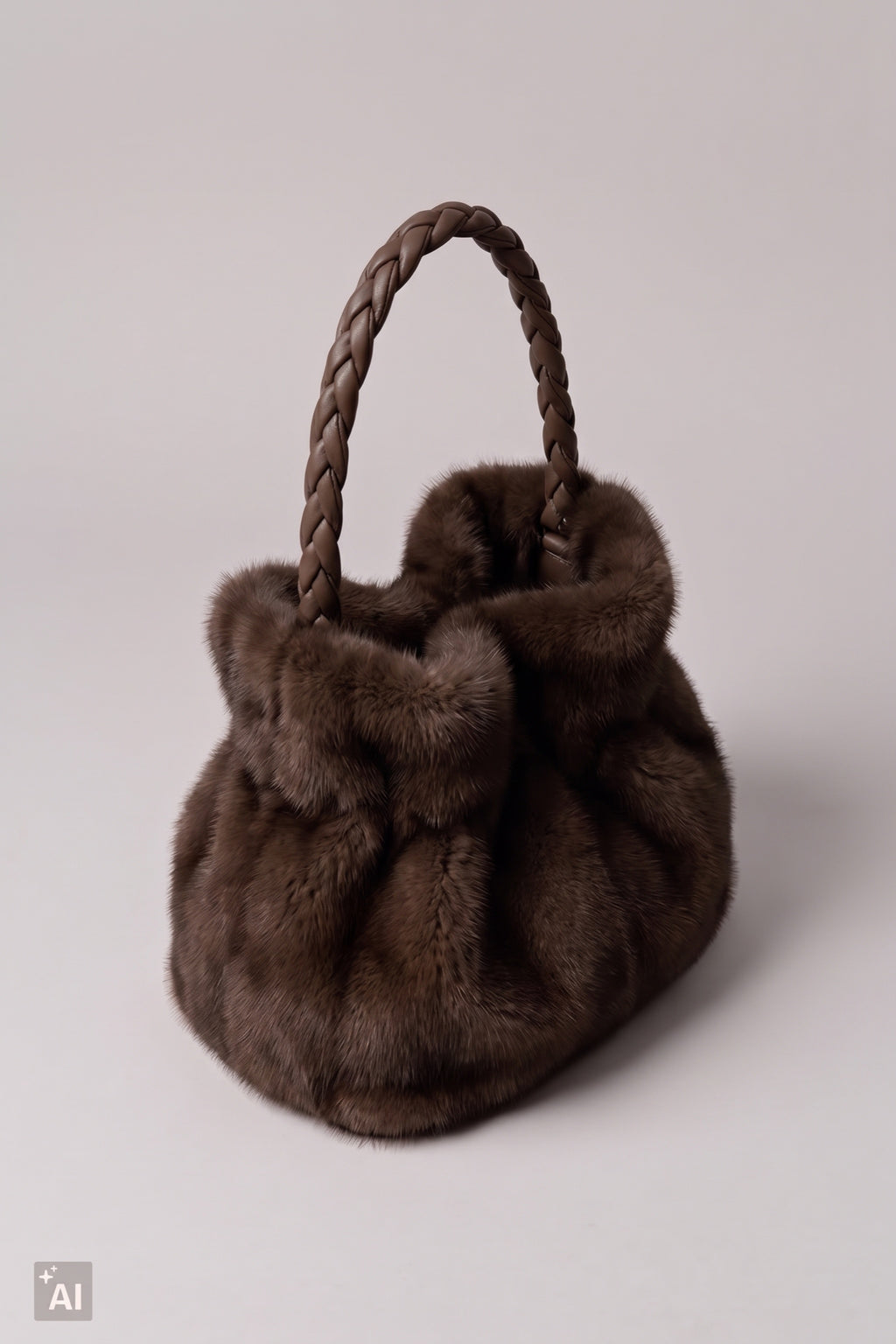 Ovale Felltasche mit geflochtenen Trägern, schokobraun