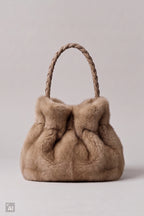 Ovale Felltasche mit geflochtenen Trägern, taupe/hellbraun