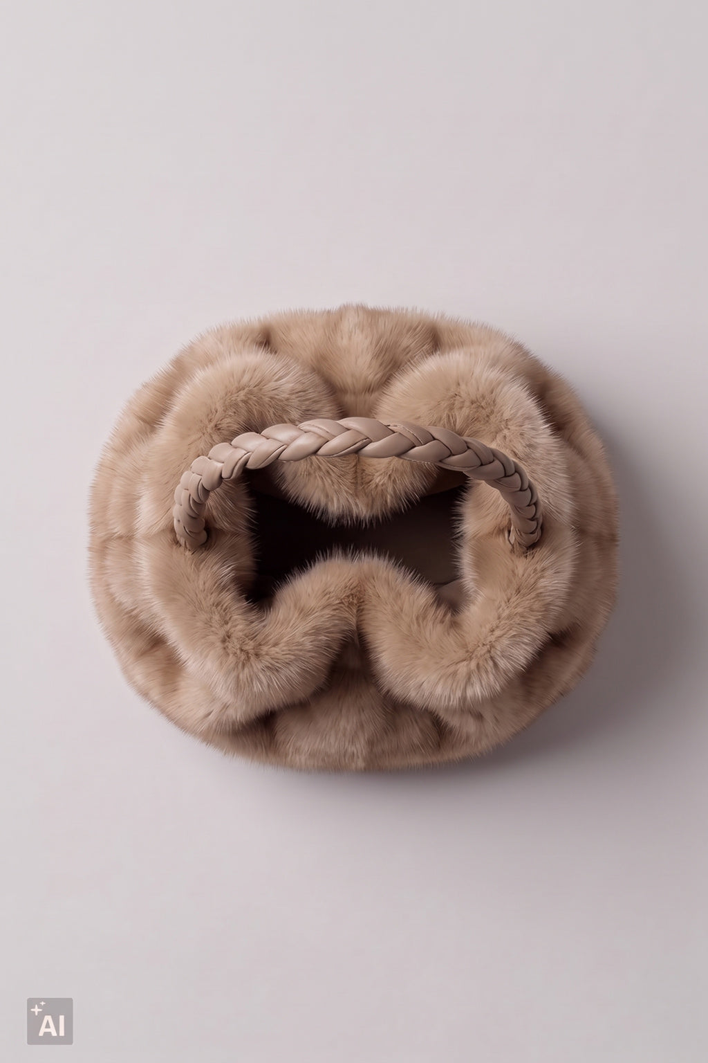 Ovale Felltasche mit geflochtenen Trägern, taupe/hellbraun