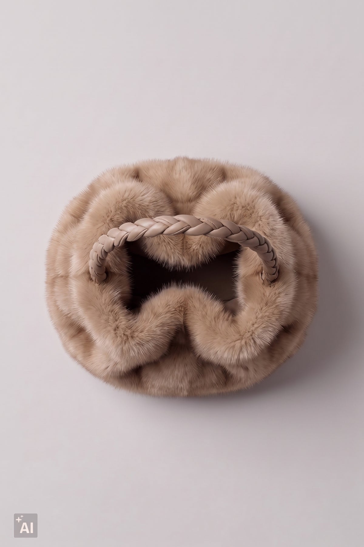Ovale Felltasche mit geflochtenen Trägern, taupe/hellbraun