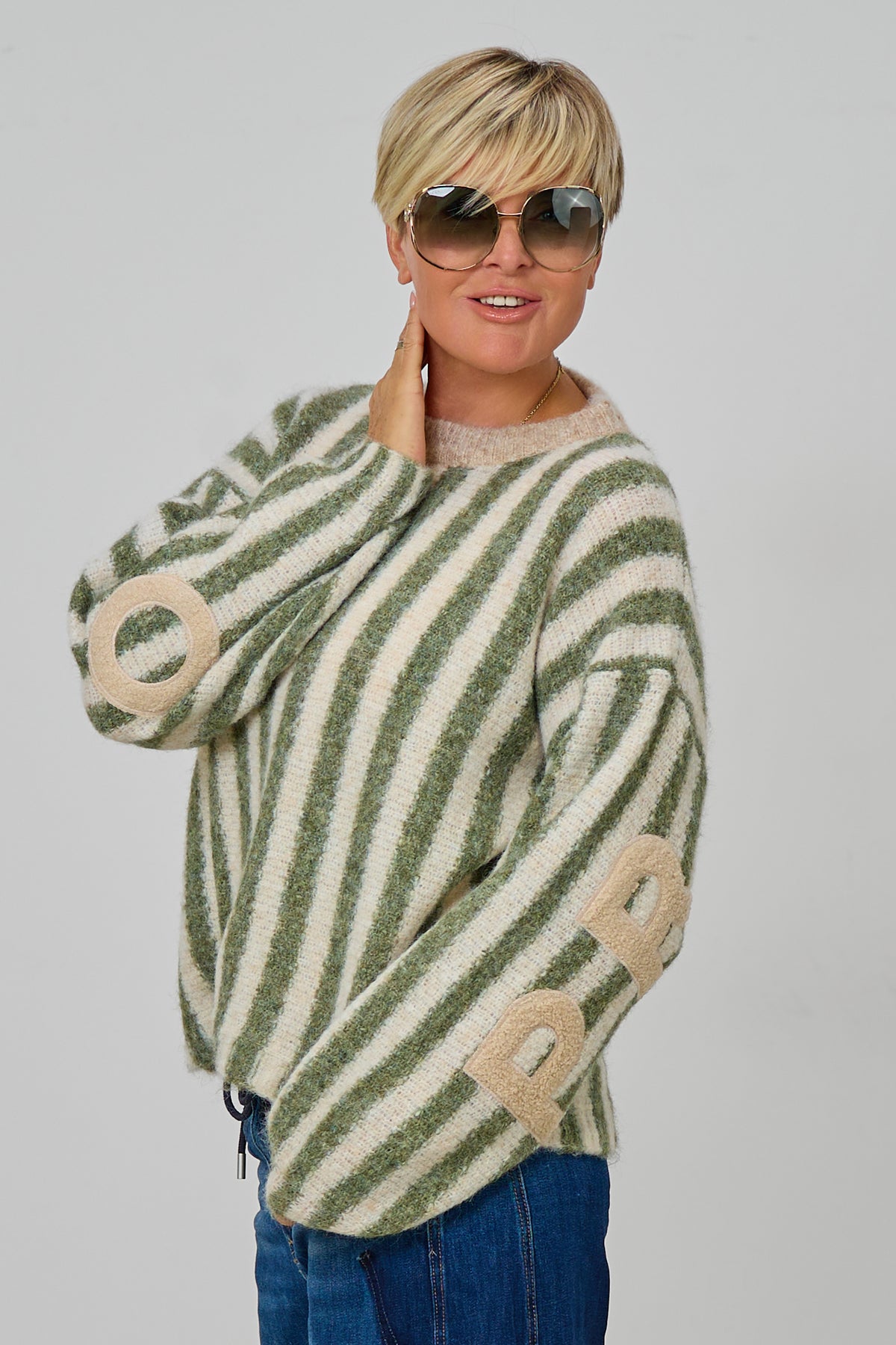 gestreifter Strickpulli Proseco, grün-beige