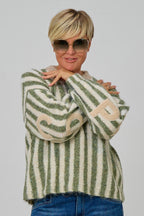 gestreifter Strickpulli Proseco, grün-beige