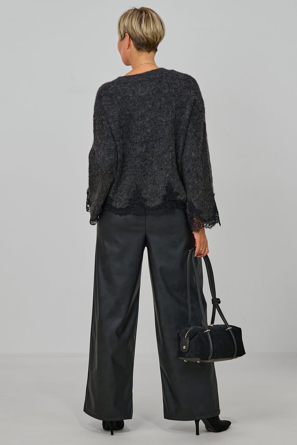 kuscheliger Cardigan mit Spitze, anthrazit