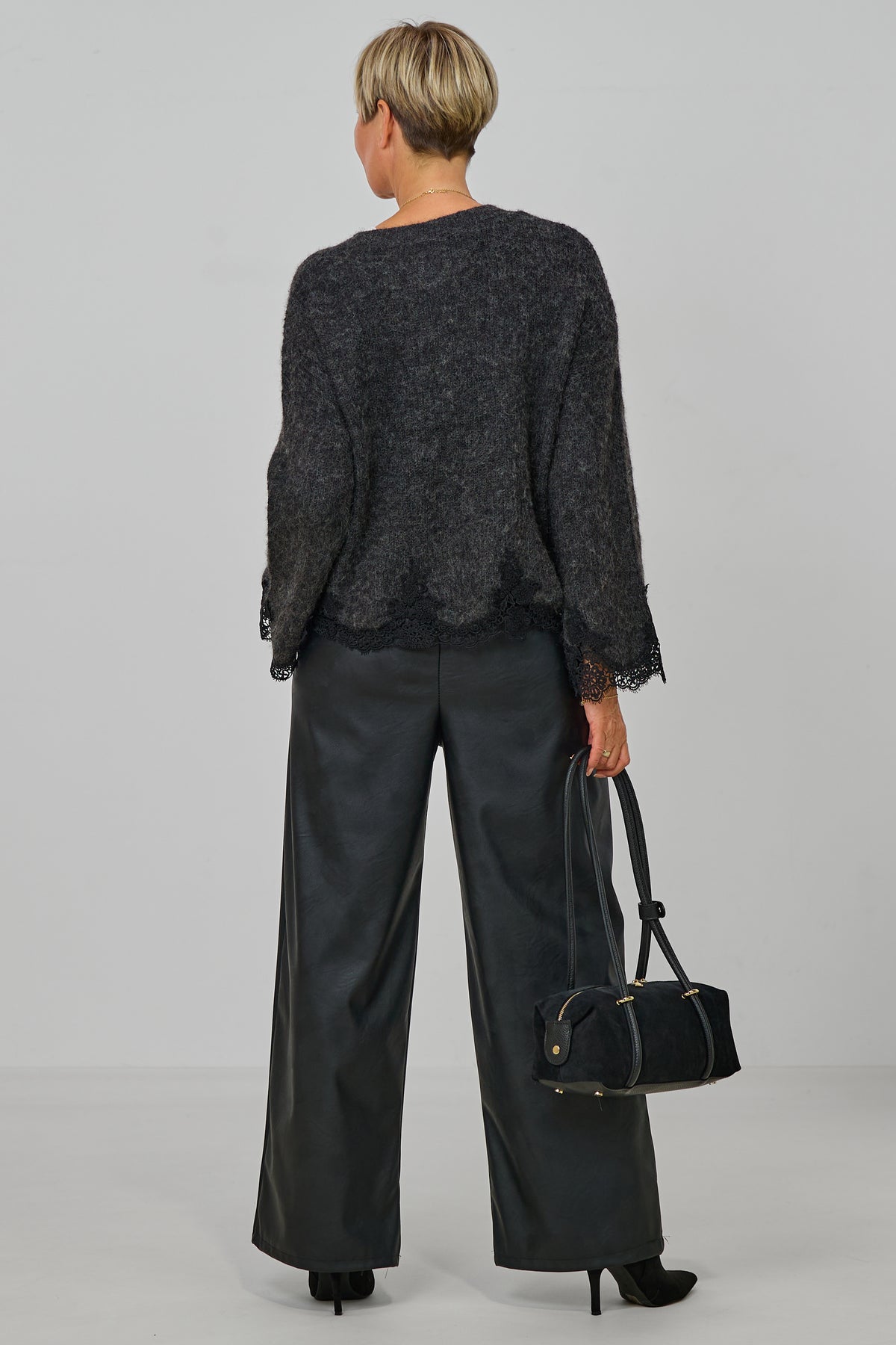 kuscheliger Cardigan mit Spitze, anthrazit