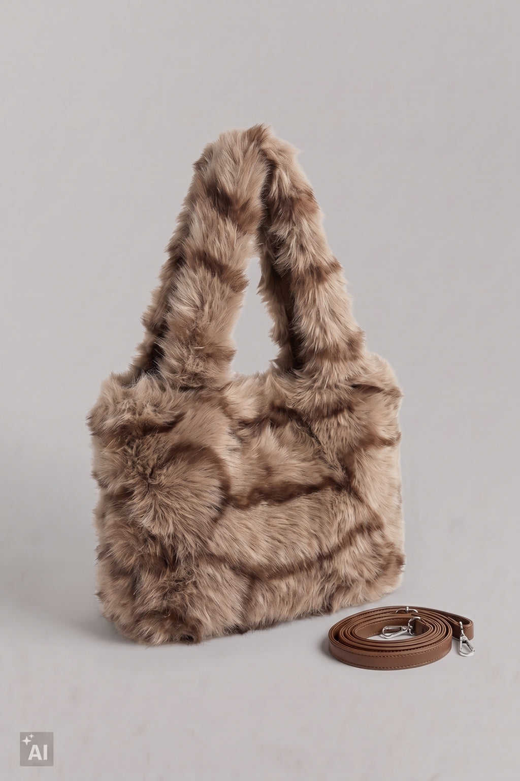 Gemusterte Felltasche, taupe-braun
