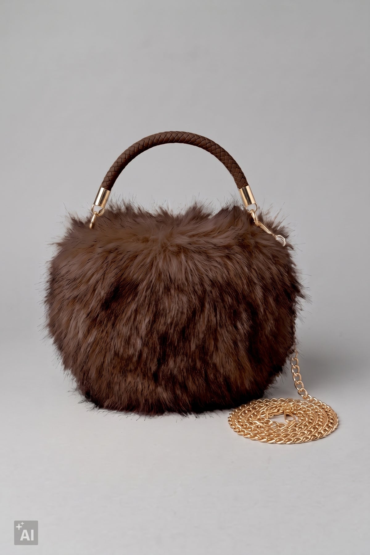 Halbrunde Felltasche, schokobraun