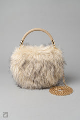 Halbrunde Felltasche, beige-braun