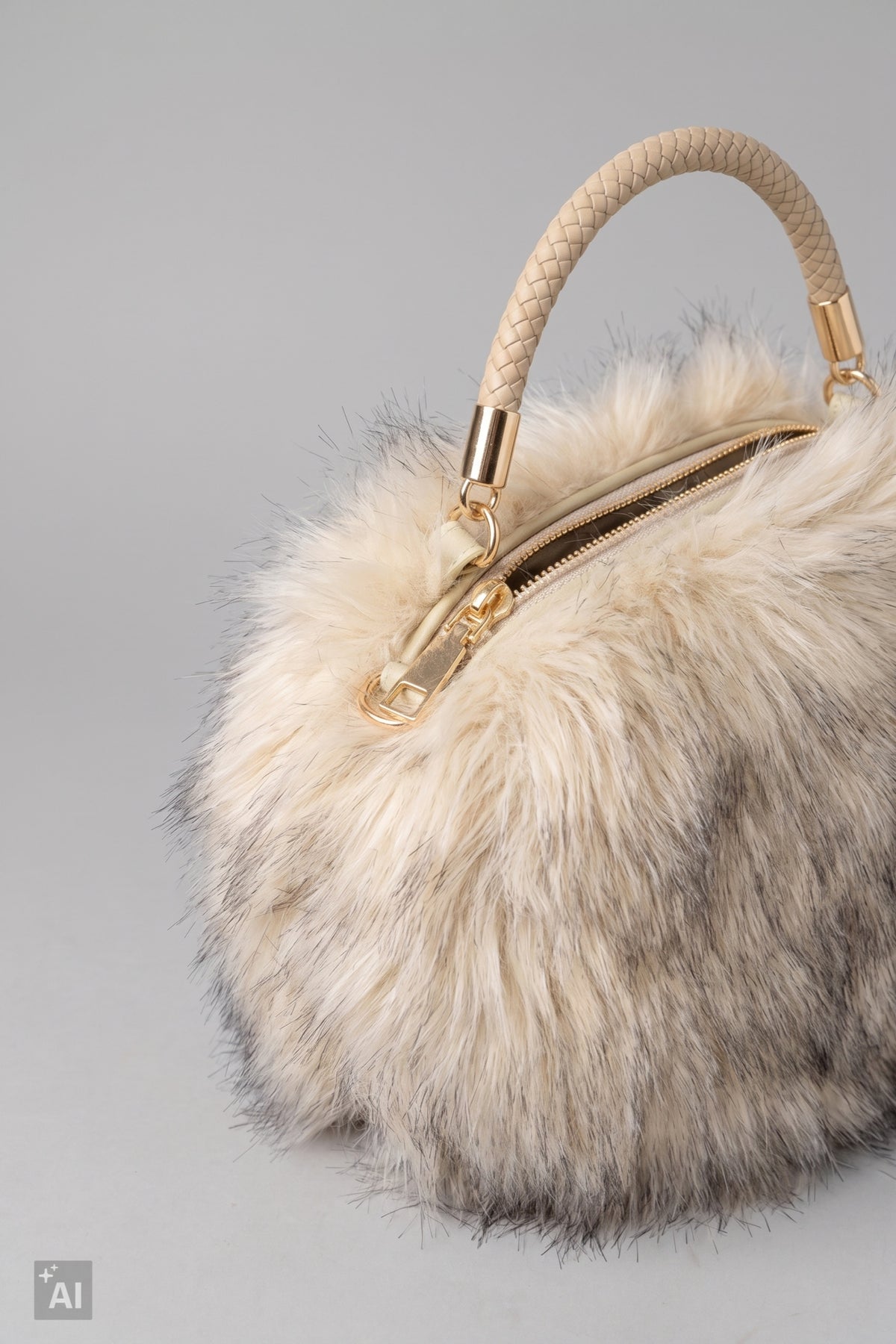Halbrunde Felltasche, beige-braun