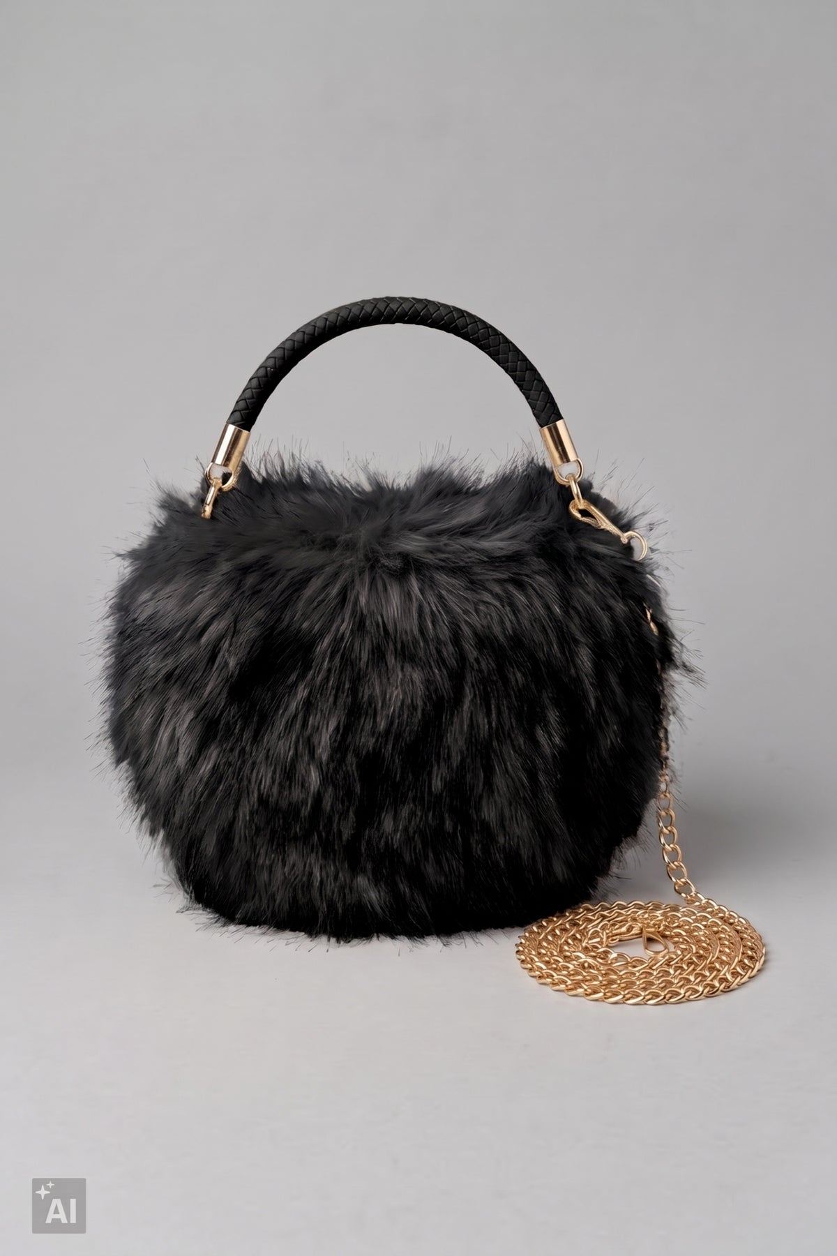 Halbrunde Felltasche, schwarz