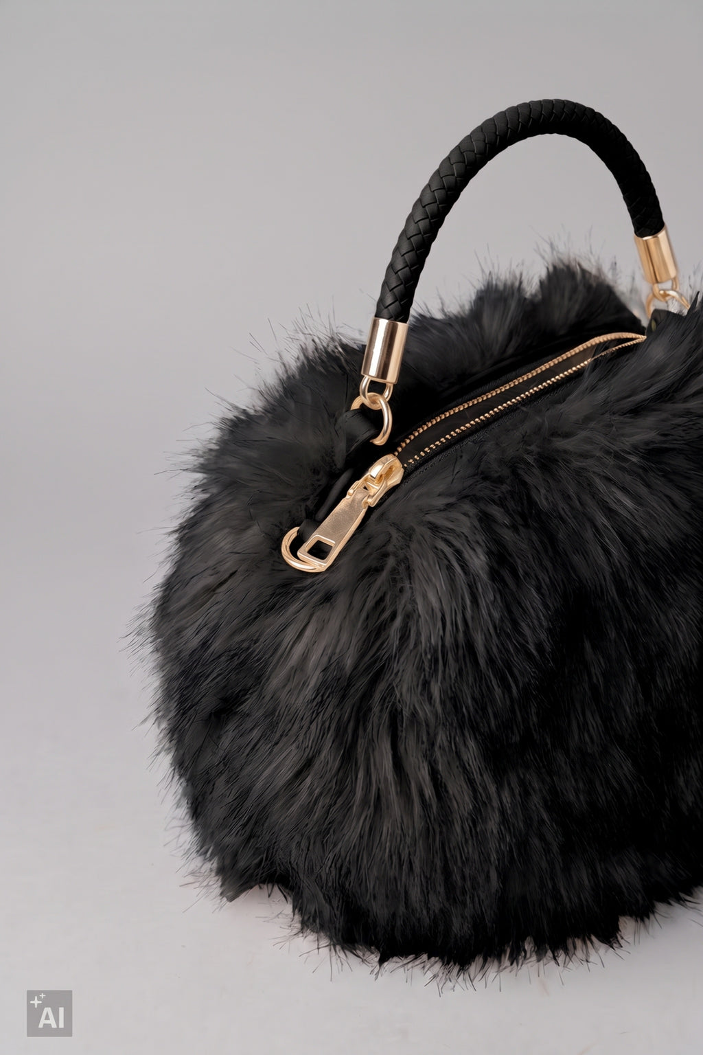 Halbrunde Felltasche, schwarz