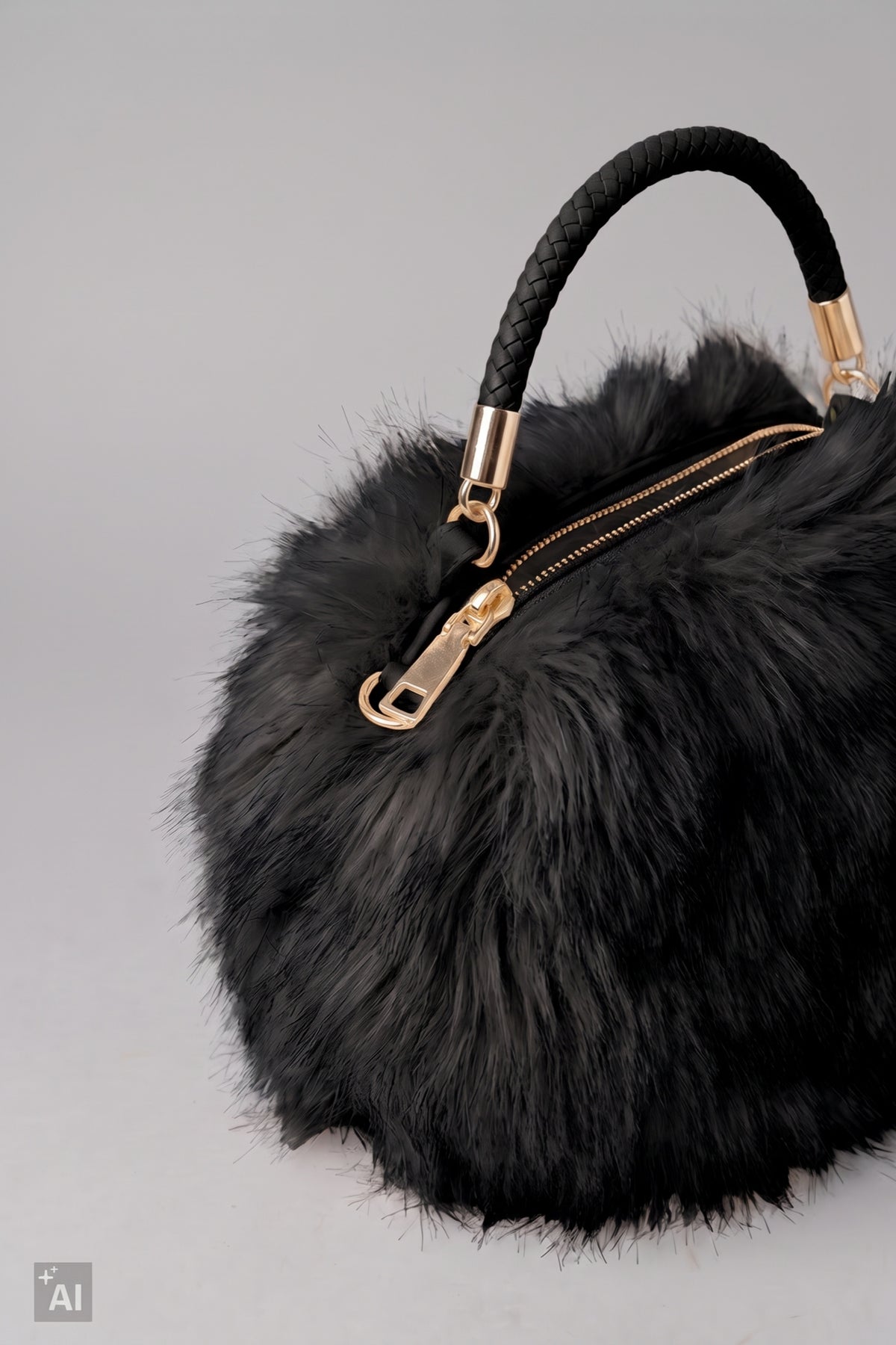Halbrunde Felltasche, schwarz