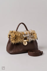 Handtasche mit Fellbesatz, braun
