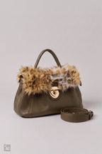 Handtasche mit Fellbesatz, khaki