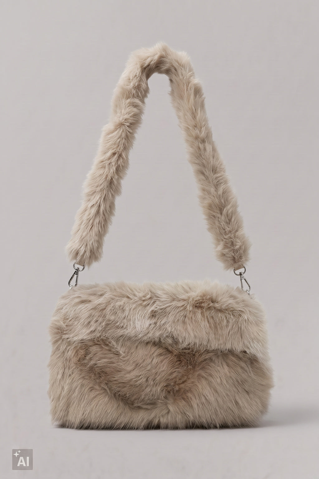 flauschige Umhängetasche mit Muff, beige