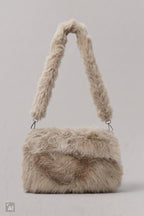 flauschige Umhängetasche mit Muff, beige