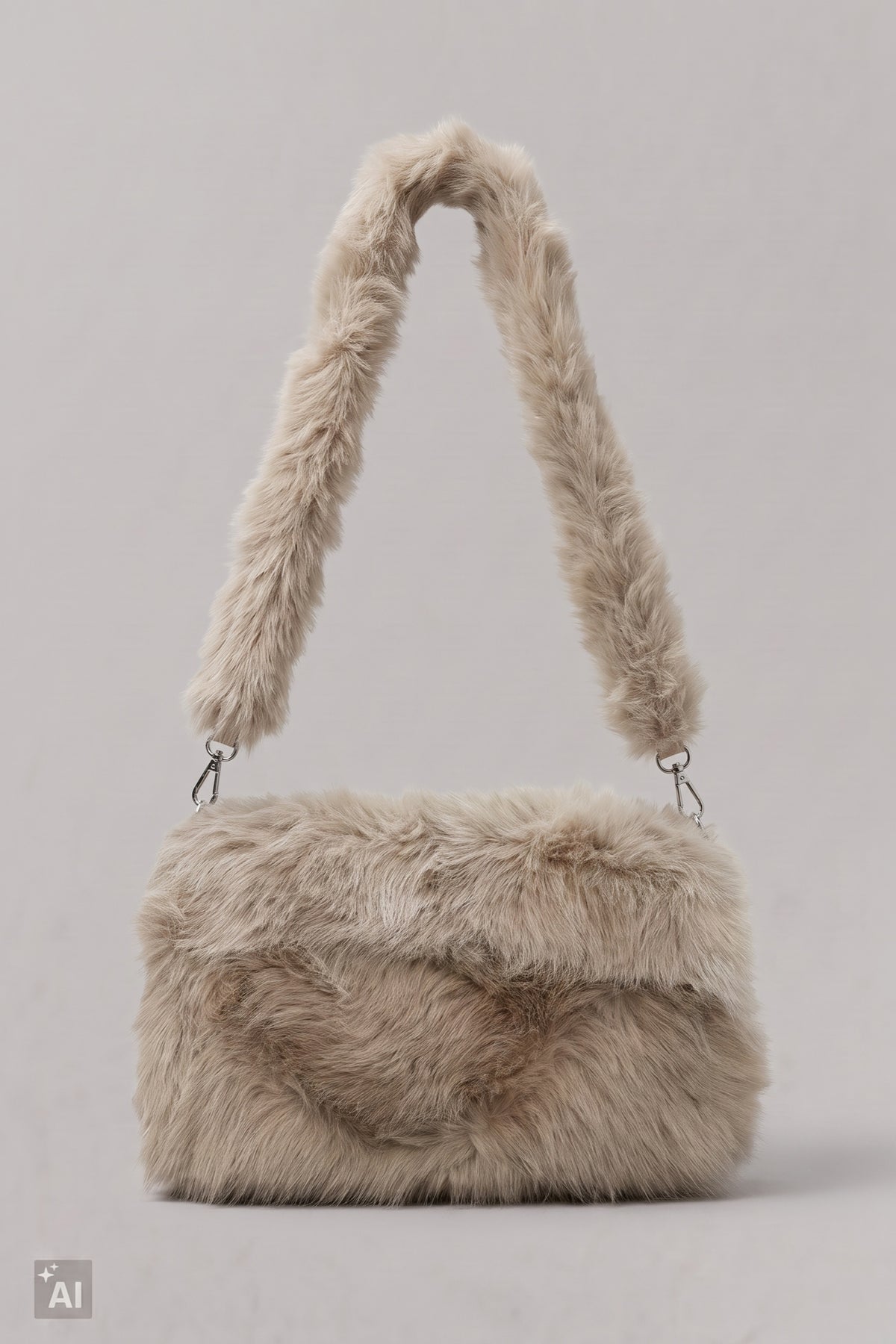flauschige Umhängetasche mit Muff, beige