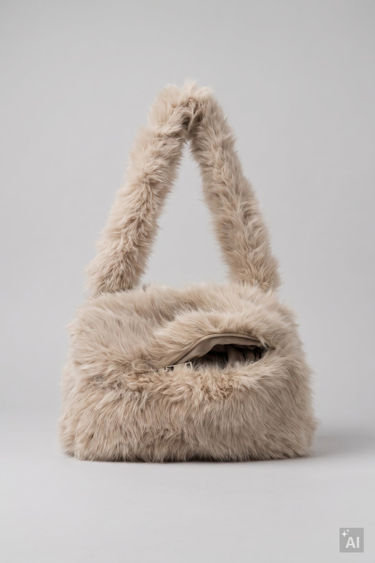 flauschige Umhängetasche mit Muff, beige