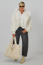 kurze Jacke mit weichem Fell, ecru