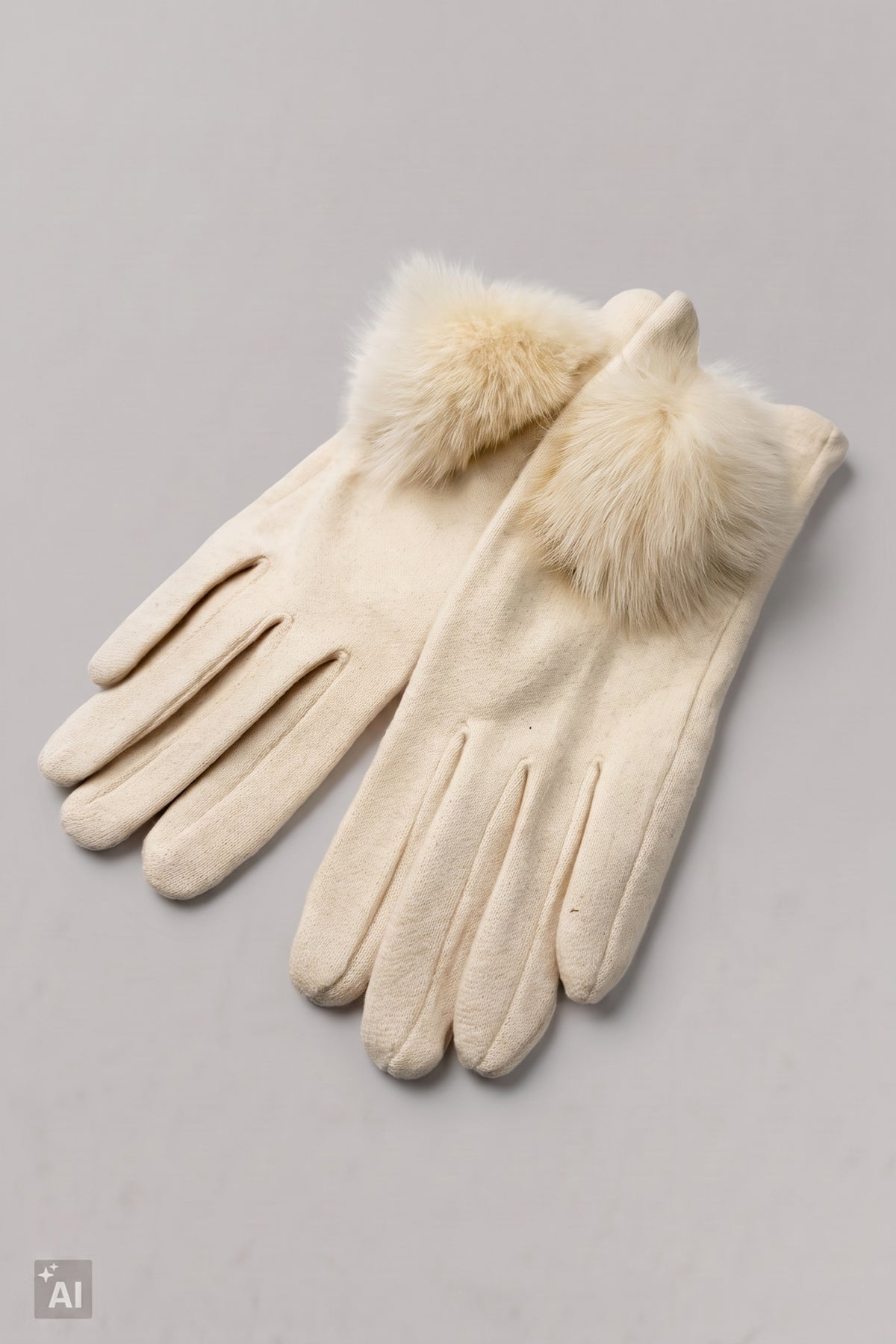 Handschuhe mit Fell-Puschel, creme
