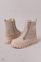 Schnürstiefelette mit Smiley, beige