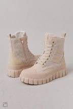 Schnürstiefelette mit Glitzer, creme